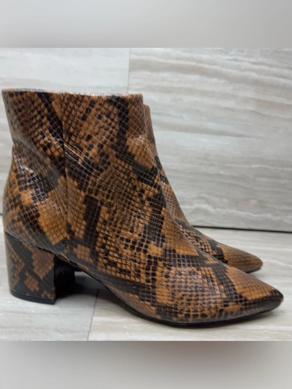 Marc Fisher Jarli Snake-Print Pointed Toe Ankle Boots Womens Size 6.5